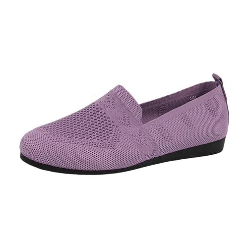 XIANUOJI Damen Mittelalter Flache - Sneakers Walking Slip on Weiche Loafer Gewebte Mesh Fußgewölbeunterstützung Gestrickte Leichte Loafers Orthopädische Turnschuhe Freizeitschuhe (Lila, 38) von XIANUOJI