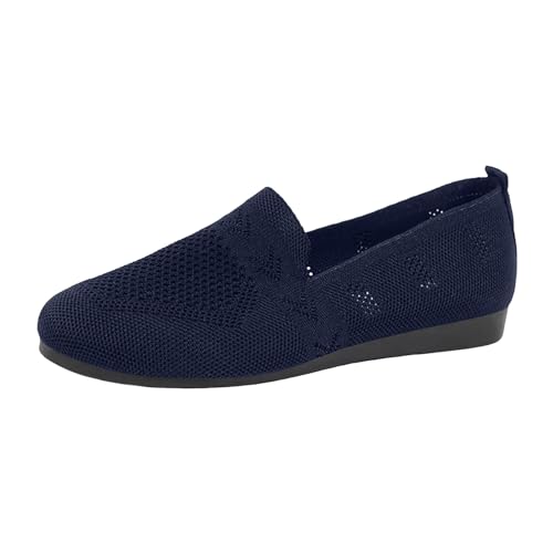 XIANUOJI Damen Mittelalter Flache - Sneakers Walking Slip on Weiche Loafer Gewebte Mesh Fußgewölbeunterstützung Gestrickte Leichte Loafers Orthopädische Turnschuhe Freizeitschuhe (Marine, 40) von XIANUOJI
