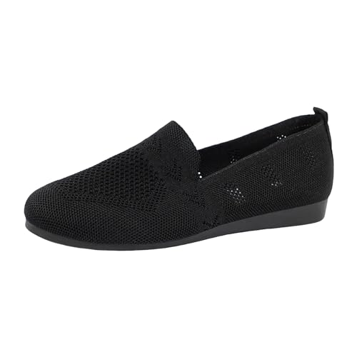 XIANUOJI Damen Mittelalter Flache - Sneakers Walking Slip on Weiche Loafer Gewebte Mesh Fußgewölbeunterstützung Gestrickte Leichte Loafers Orthopädische Turnschuhe Freizeitschuhe (Schwarz, 41) von XIANUOJI