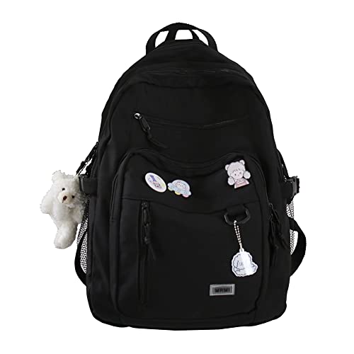 XIANXIAN Kawaii Rucksack mit Anhänger, Großer Nylon-Rucksack mit süßem Bärenzubehör for College Rucksack mit mehreren Taschen for Teenager Mädchen, kawaii-ästhetische Schultaschen-Rucksäcke von XIANXIAN