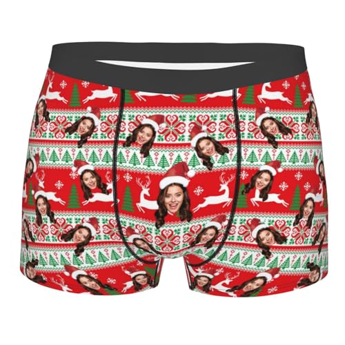 XIAO.Z Personalisierte Herren-Weihnachts-Boxershorts, individuelle lustige Weihnachtsunterwäsche für Herren, Geschenke für Freund, personalisierte Boxershorts mit Gesicht von XIAO.Z