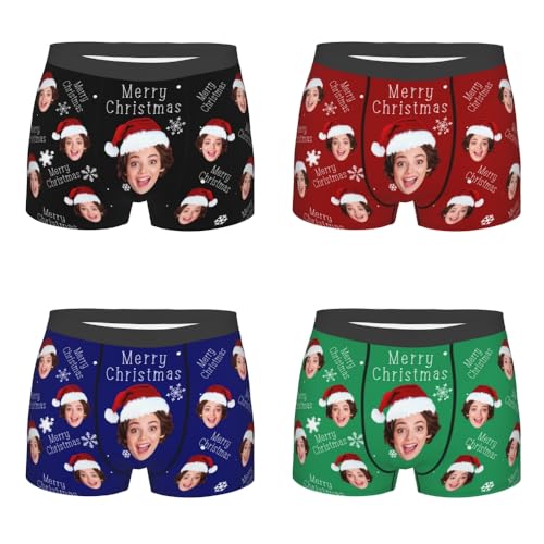 XIAO.Z Personalisierte Herren-Weihnachts-Boxershorts, individuelle lustige Weihnachtsunterwäsche für Herren, Geschenke für Freund, personalisierte Boxershorts mit Gesicht von XIAO.Z