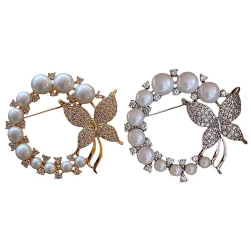 Perle Kranz Strass Schmetterling Brosche Exquisite Hochzeit Schmetterling Mode Schmuck Geschenke Luxuriöse Elegante T6O0 B Kreis Party von XIAOBAN