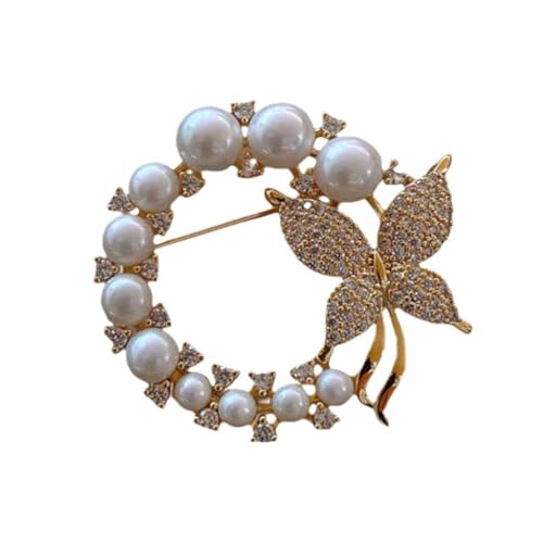 Perle Kranz Strass Schmetterling Brosche Exquisite Hochzeit Schmetterling Mode Schmuck Geschenke Luxuriöse T6O0 Elegante Kreis Party B von XIAOBAN