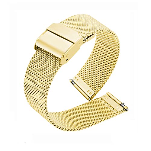 XIAOFEIGUN Milanese Mesh Edelstahl Uhrenarmband, Armband Handgelenk, Interlock-Sicherheitsverschluss mit Hakenschnalle, Schnellverschluss-Ersatzarmband in voller Größe (Color : Gold, Size : 19mm) von XIAOFEIGUN