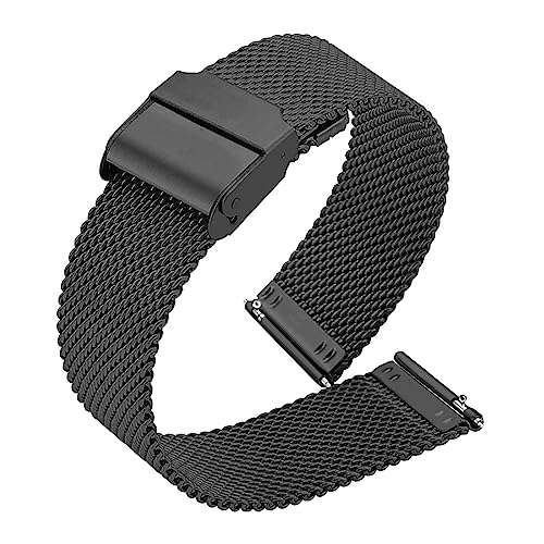 XIAOFEIGUN Schnellverschluss-Uhrenarmbänder, Mesh-Uhrenarmband aus gewebtem Metall für Damen und Herren, Armbänder, Mesh-Uhrenarmbänder, verstellbarer Edelstahl-Ersatz (Color : Black, Size : 16mm) von XIAOFEIGUN