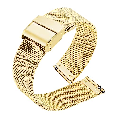 XIAOFEIGUN Schnellverschluss-Uhrenarmbänder, Mesh-Uhrenarmband aus gewebtem Metall für Damen und Herren, Armbänder, Mesh-Uhrenarmbänder, verstellbarer Edelstahl-Ersatz (Color : Gold, Size : 12mm) von XIAOFEIGUN