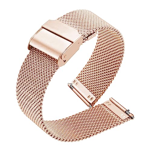 XIAOFEIGUN Schnellverschluss-Uhrenarmbänder, Mesh-Uhrenarmband aus gewebtem Metall für Damen und Herren, Armbänder, Mesh-Uhrenarmbänder, verstellbarer Edelstahl-Ersatz (Color : Roségold, Size : 16mm) von XIAOFEIGUN