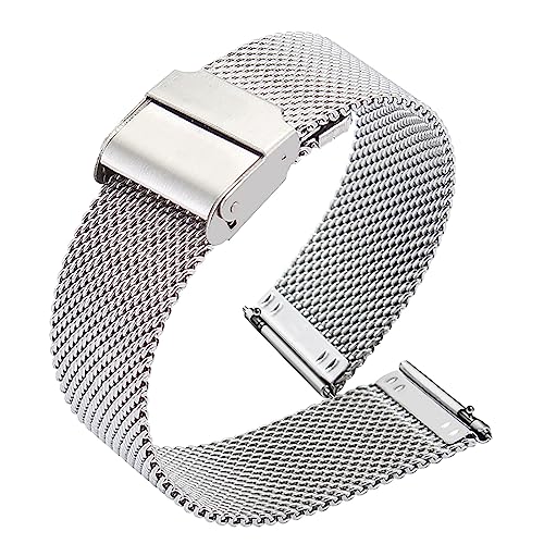 XIAOFEIGUN Schnellverschluss-Uhrenarmbänder, Mesh-Uhrenarmband aus gewebtem Metall für Damen und Herren, Armbänder, Mesh-Uhrenarmbänder, verstellbarer Edelstahl-Ersatz (Color : Silver, Size : 18mm) von XIAOFEIGUN