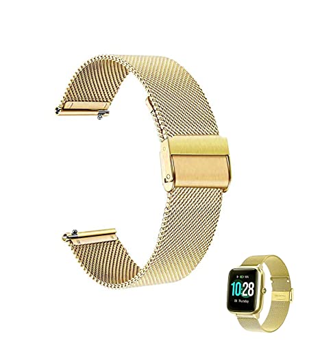 XIAOFEIGUN Uhrenarmbänder, verstellbare Edelstahl-Mesh-Uhrenarmbänder, 12-24 mm Ersatz-Edelstahl-Metall-Mesh-Armband für Männer und Frauen (Color : Gold, Size : 15mm) von XIAOFEIGUN