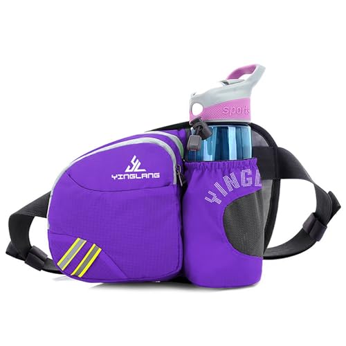 Hüfttasche Mit Wasserflaschenhalter, Herren- Und Damen-Wander-Outdoor-Hüfttasche, Wasserdicht, Geeignet Für Reisen, Camping, Spaziergänge Mit Dem Hund (Flasche Nicht Im Lieferumfang Enthalten),Purple von XIAOGUDONG