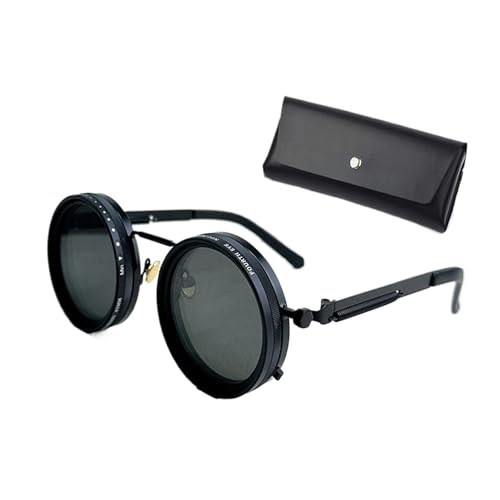 XIAOGUDONG Einstellbare Farbe Sonnenbrille, Herren 1-9 Gang einstellbar polarisiert Runde Strand Sonnenbrille, UV-Anti UV personalisierte Retro-Mode (mit Spiegel Etui),49 Black von XIAOGUDONG