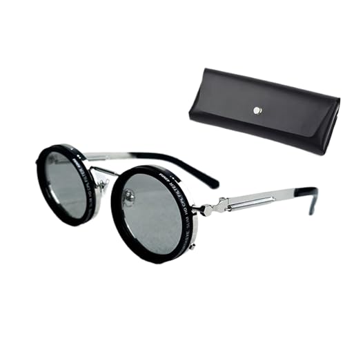 XIAOGUDONG Einstellbare Farbe Sonnenbrille, Herren 1-9 Gang einstellbar polarisiert Runde Strand Sonnenbrille, UV-Anti UV personalisierte Retro-Mode (mit Spiegel Etui),49 silver von XIAOGUDONG