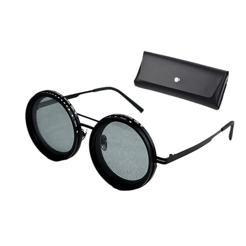 XIAOGUDONG Einstellbare Farbe Sonnenbrille, Herren 1-9 Gang einstellbar polarisiert Runde Strand Sonnenbrille, UV-Anti UV personalisierte Retro-Mode (mit Spiegel Etui),52 black von XIAOGUDONG