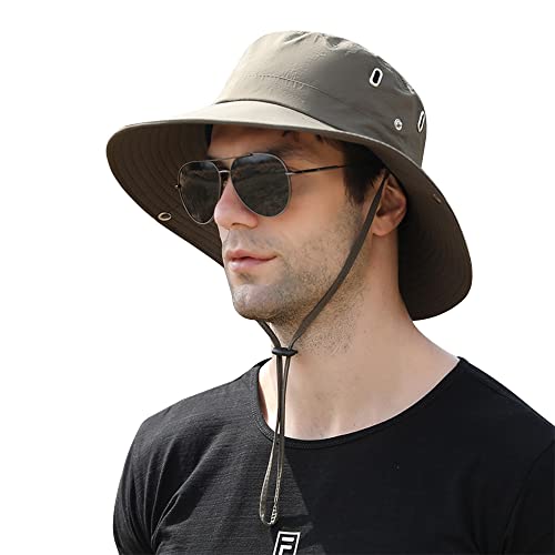 Sonnenmütze Herren Sommerhut UV Schutz Fischerhut Faltbar Sommer Boonie Hut mit Breiter Krempe Gartenhut Wandern Angeln (as3, Alpha, one_Size, Armee Grün) von XIAOHAWANG