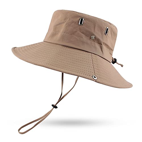 Sonnenmütze Herren Sommerhut UV Schutz Fischerhut Faltbar Sommer Boonie Hut mit Breiter Krempe Gartenhut Wandern Angeln (as3, Alpha, one_Size, Khaki) von XIAOHAWANG