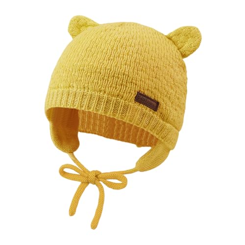 XIAOHAWANG Baby Earflap Beanie Hat Soft Baby Boy Knit Beanies Cute Bear Infant Toddler Girl Hats Autumn Winter, gelb, 0-6 Monate von XIAOHAWANG