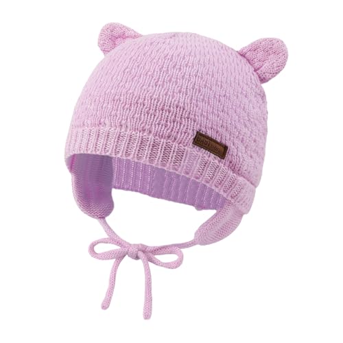 XIAOHAWANG Baby Earflap Beanie Hat Soft Baby Boy Knit Beanies Cute Bear Infant Toddler Girl Hats Autumn Winter, hellviolett, 6-18 Monate von XIAOHAWANG