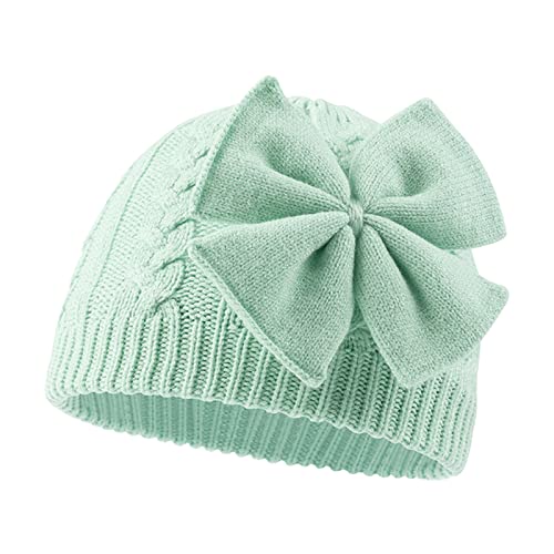 XIAOHAWANG Baby Mütze Mädchen Strickmütze Kinder Wintermütze Warm Kindermützen Mit Schleife(Grün, Gr.L(2-6Jahren) von XIAOHAWANG