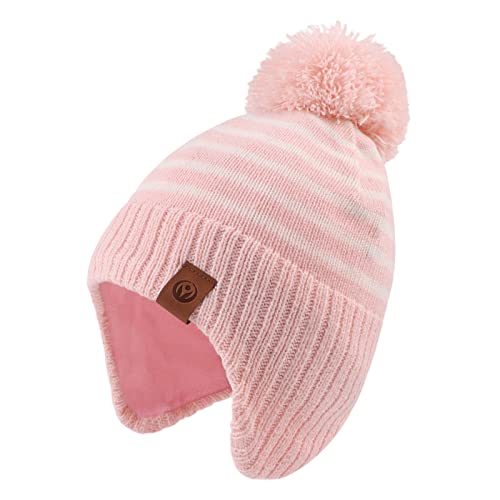 XIAOHAWANG Baby Mütze Winter Klassische Kindermütze Mädchen Jungen Warme Strickmütze mit Pompon Kleinkind Bommelmütze für Outdoor-Aktivitäten (9-24Monate, Rosa-Hut) von XIAOHAWANG