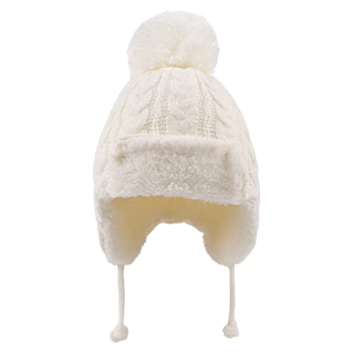 XIAOHAWANG Baby Mütze Winter Strickmütze Baby Newborn Warme Wintermütze Mädchen Kindermützen Jungen Benia für Baby Kinder (DE/NL/SE/PL, Alter, 0 Monate, 6 Monate, Weiß) von XIAOHAWANG