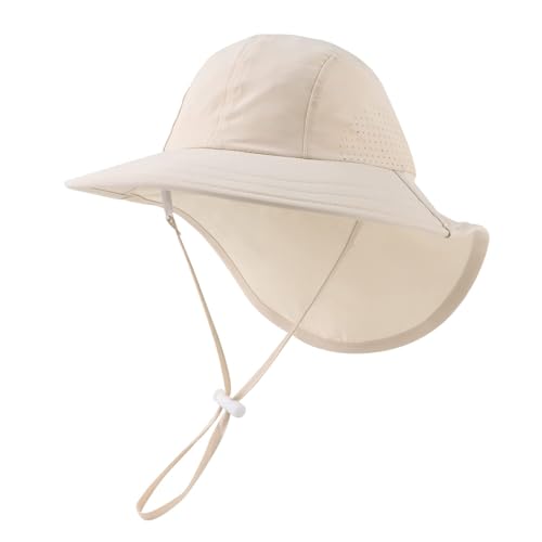 XIAOHAWANG Baby Sonnenhut UV Schutz Kinder Sonnenmütze mit Nackenschutz Sommermütze Wasserdicht Atmungsaktiv Sommer Schirmmütze für Mädchen Jungen (1-4 Jahre, Beige) von XIAOHAWANG