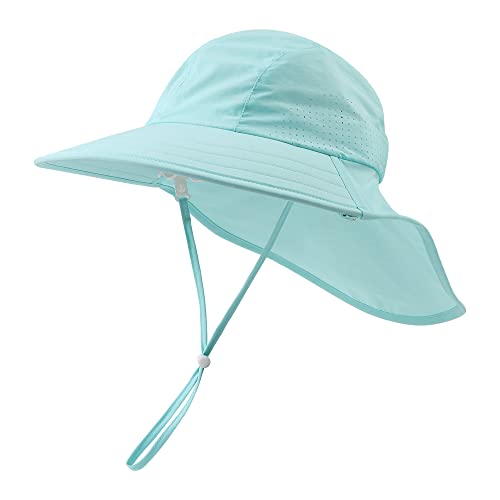 XIAOHAWANG Baby Sonnenhut UV Schutz Kinder Sonnenmütze mit Nackenschutz Sommermütze Wasserdicht Atmungsaktiv Sommer Schirmmütze für Mädchen Jungen (Green, 50) von XIAOHAWANG