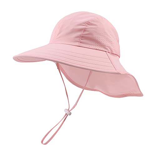 XIAOHAWANG Baby Sonnenhut UV Schutz Kinder Sonnenmütze mit Nackenschutz Sommermütze Wasserdicht Atmungsaktiv Sommer Schirmmütze für Mädchen Jungen (Pink, 46) von XIAOHAWANG