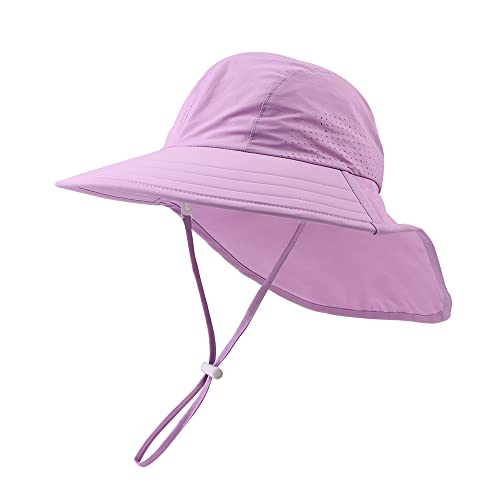 XIAOHAWANG Baby Sonnenhut UV Schutz Kinder Sonnenmütze mit Nackenschutz Sommermütze Wasserdicht Atmungsaktiv Sommer Schirmmütze für Mädchen Jungen (Purple, 46) von XIAOHAWANG