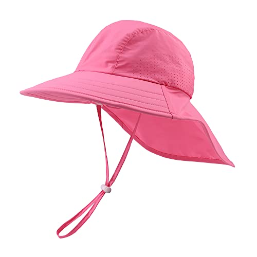 XIAOHAWANG Baby Sonnenhut UV Schutz Kinder Sonnenmütze mit Nackenschutz Sommermütze Wasserdicht Atmungsaktiv Sommer Schirmmütze für Mädchen Jungen (Rose Red, 46) von XIAOHAWANG