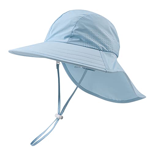 XIAOHAWANG Baby Sonnenhut UV Schutz Kinder Sonnenmütze mit Nackenschutz Sommermütze Wasserdicht Atmungsaktiv Sommer Schirmmütze für Mädchen Jungen (Sky Blue, 50) von XIAOHAWANG