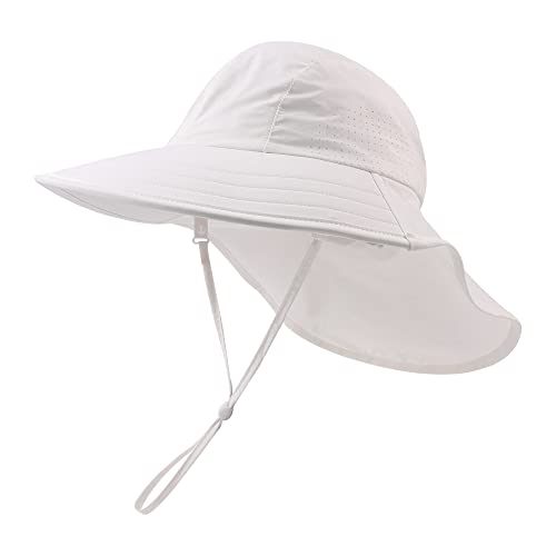 XIAOHAWANG Baby Sonnenhut UV Schutz Kinder Sonnenmütze mit Nackenschutz Sommermütze Wasserdicht Atmungsaktiv Sommer Schirmmütze für Mädchen Jungen (White, 46) von XIAOHAWANG