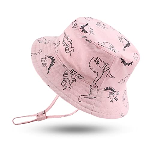 XIAOHAWANG Baby Sonnenmütze Jungen Sonnenhut UV Schutz Baby Mädchen Mütze Sommer Atmungsaktiv Kinder Fischerhut Mit Mesh-Futter (Rosa Dinosaure, 3-6Monate) von XIAOHAWANG