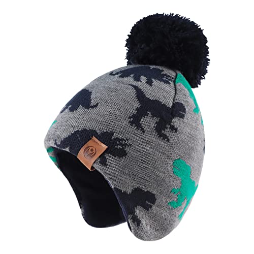 XIAOHAWANG Baby Strickmütze Winter Babymütze Junge Warme Kindermütze Junge Beanie Mütze Dicke Wintermütze für Herbst,Winter(Grau Dinosaurier Hut, 9-24Monate) von XIAOHAWANG