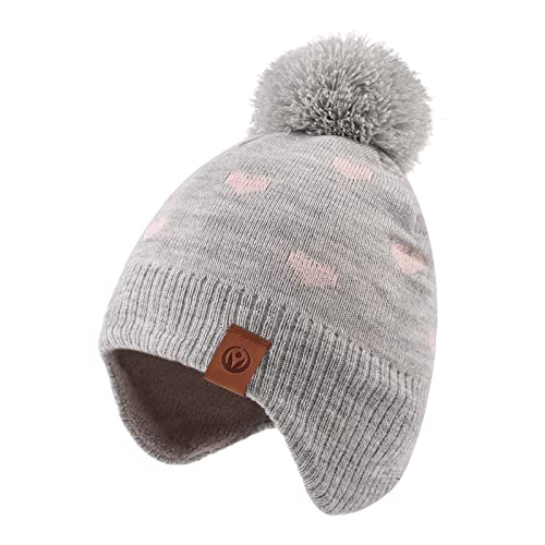 XIAOHAWANG Baby Strickmütze Winter Babymütze Junge Warme Kindermütze Junge Beanie Mütze Dicke Wintermütze für Herbst,Winter(Grau Herz-Hut,9-24Monate) von XIAOHAWANG