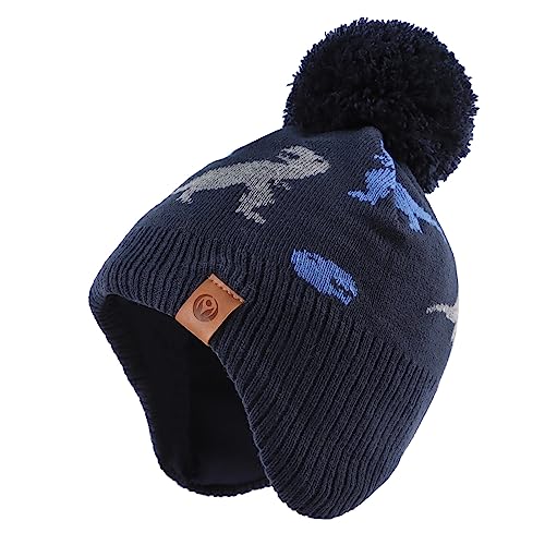 XIAOHAWANG Baby Strickmütze Winter Babymütze Junge Warme Kindermütze Junge Beanie Mütze Dicke Wintermütze für Herbst,Winter(Marine Dinosaurier Hut, 4-7Jahren) von XIAOHAWANG