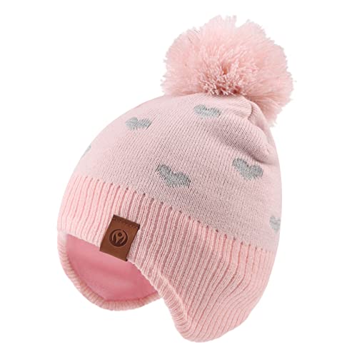 XIAOHAWANG Baby Strickmütze Winter Babymütze Junge Warme Kindermütze Junge Beanie Mütze Dicke Wintermütze für Herbst,Winter(Rosa Herz-Hut,9-24Monate) von XIAOHAWANG