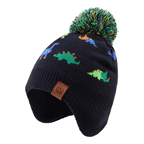 XIAOHAWANG Baby Strickmütze Winter Babymütze Junge Warme Kindermütze Junge Beanie Mütze Dicke Wintermütze für Herbst,Winter (Bunte Dinosaurier Hut，4-7Jahren) von XIAOHAWANG