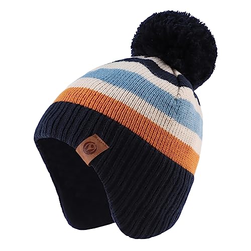 XIAOHAWANG Baby Strickmütze Winter Babymütze Junge Warme Kindermütze Junge Beanie Mütze Dicke Wintermütze für Herbst,Winter (Streifen Hut, 4-7Jahren) von XIAOHAWANG