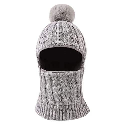 XIAOHAWANG Baby Wintermütze Jungen kindermützen Winter Polarfleece Winddicht Kälteschutz Strickmütze Jungen Warm Beanie Mit Bommel für Kinder Baby(Grau, 3-10Jahren) von XIAOHAWANG