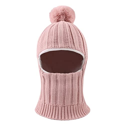 XIAOHAWANG Baby Wintermütze Jungen kindermützen Winter Polarfleece Winddicht Kälteschutz Strickmütze Jungen Warm Beanie Mit Bommel für Kinder Baby(Haut rosa, 3-10Jahren) von XIAOHAWANG