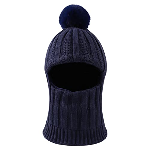 XIAOHAWANG Baby Wintermütze Jungen kindermützen Winter Polarfleece Winddicht Kälteschutz Strickmütze Jungen Warm Beanie Mit Bommel für Kinder Baby(Marine, 3-10Jahen) von XIAOHAWANG