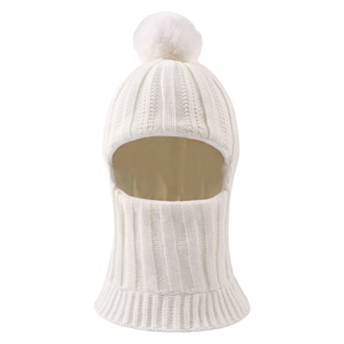 XIAOHAWANG Baby Wintermütze Jungen kindermützen Winter Polarfleece Winddicht Kälteschutz Strickmütze Jungen Warm Beanie Mit Bommel für Kinder Baby(Weiß, 3-10Jahren) von XIAOHAWANG