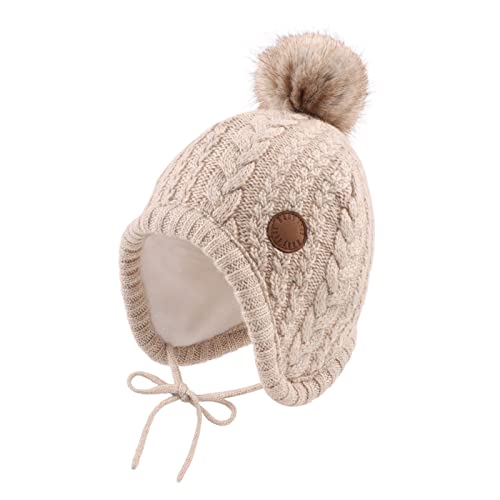 XIAOHAWANG Baby Wintermütze Mädchen Jungen Warm Strickmütze mit Pompom Niedliche BabymüTZE Herbst,Winter(Beidge, 0-6 Monate) von XIAOHAWANG