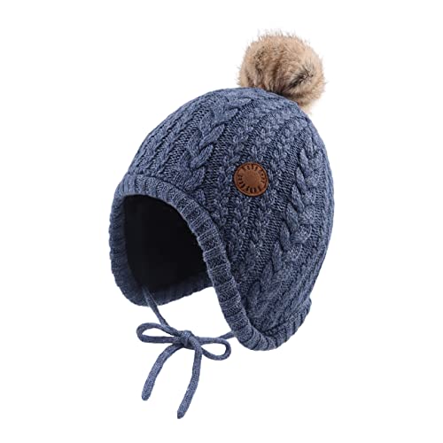 XIAOHAWANG Baby Wintermütze Mädchen Jungen Warm Strickmütze mit Pompom Niedliche BabymüTZE Herbst,Winter(Denimblau, 18-36Monate) von XIAOHAWANG