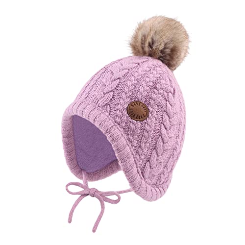 XIAOHAWANG Baby Wintermütze Mädchen Jungen Warm Strickmütze mit Pompom Niedliche BabymüTZE Herbst,Winter(Lila, 0-6 Monate) von XIAOHAWANG