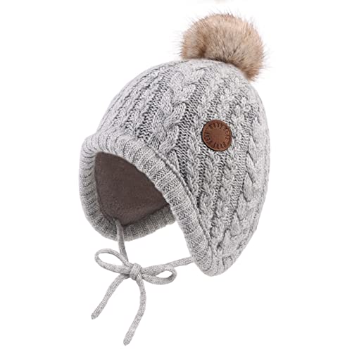 XIAOHAWANG Baby Wintermütze Mädchen Jungen Warm Strickmütze mit Pompom Niedliche BabymüTZE Herbst,Winter (Grau, 0-6Monate) von XIAOHAWANG