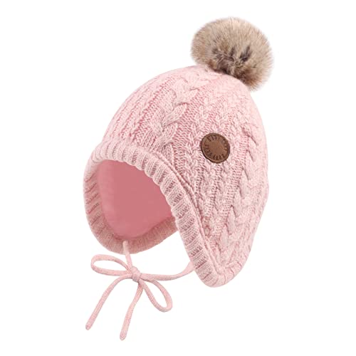 XIAOHAWANG Baby Wintermütze Mädchen Jungen Warm Strickmütze mit Pompom Niedliche BabymüTZE Herbst,Winter (Rosa, 6-18Monate) von XIAOHAWANG