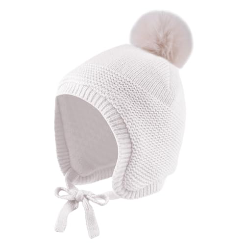Baby Wintermütze mit Ohren Warme Babymütze Baby Mädchen Jungen Winter Kind Mütze Handschuhe Ohrenklappen Mütze mit Fleece (0-6 Monate, Weiß Hut) von XIAOHAWANG