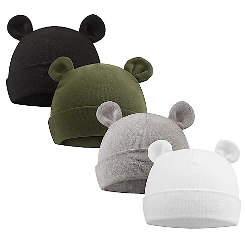 XIAOHAWANG Babymütze Neugeborene Mädchen Jungen Mütze Baby Beanie Baumwolle für 0-12 Monate Babys Unisex Erstlingsmütze (0-6Monate, Schwarz + Grau + Schaumstoff) von XIAOHAWANG